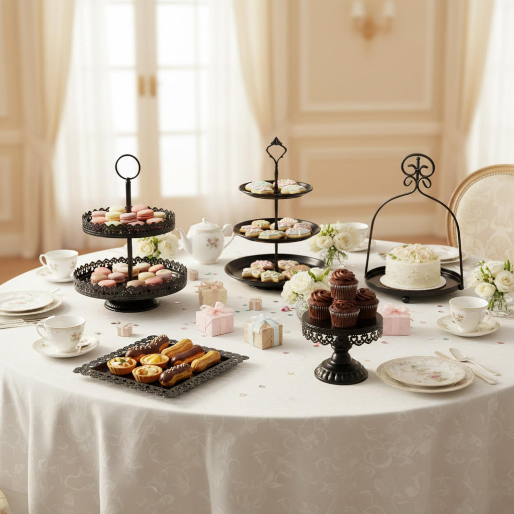 8 Pcs Cake Stands Set Metal Dessert Table Display Tiered Cupcake Holder Candy Donut Fruit Plate Cake Serving Tray with Handle Treats Serving Tower for Wedding Birthday Party Decorations (Gold)