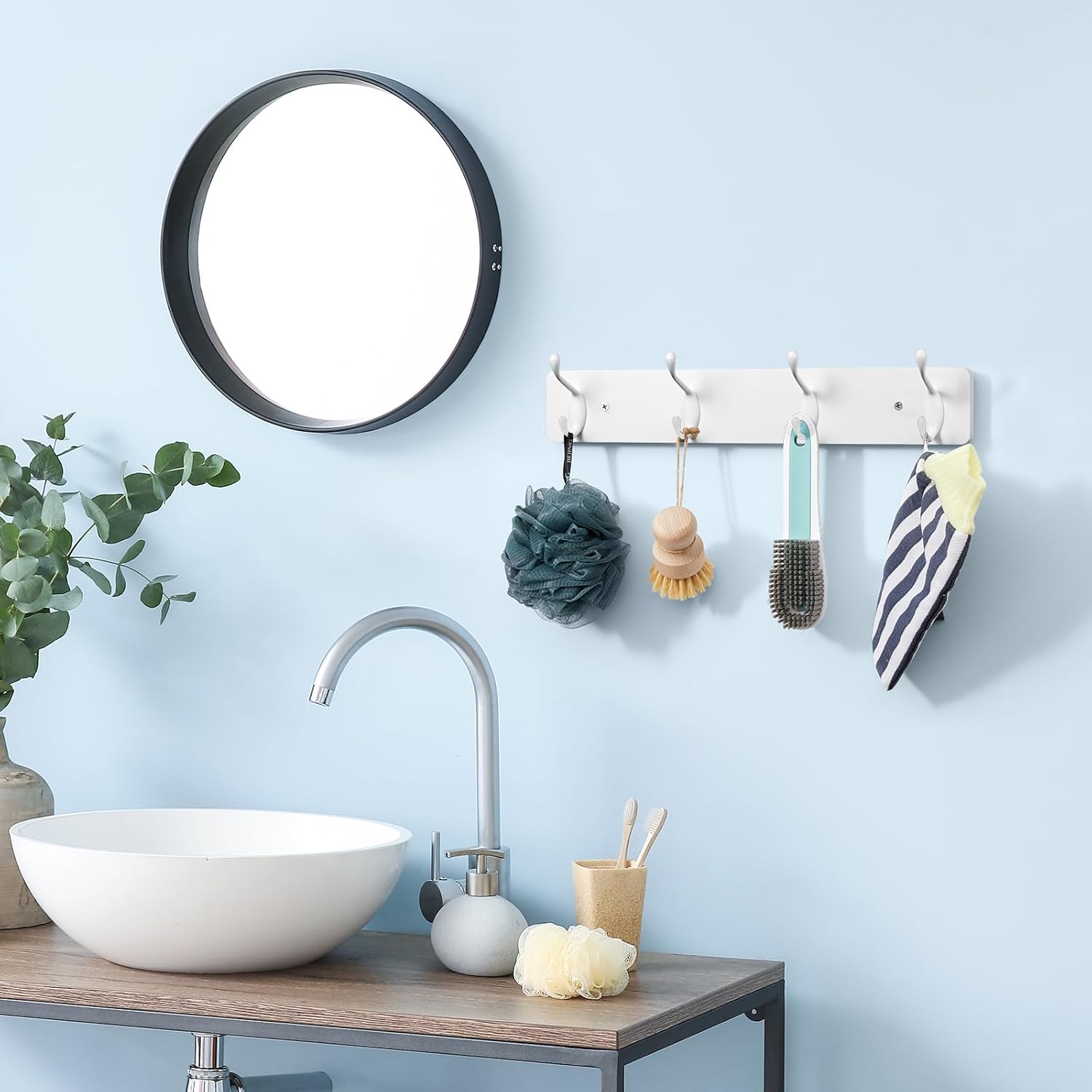 OUTNILI Heavy Duty Coat Rack - Wall-Mounted Hooks for Jackets, Hats, and Sunglasses | White Finish for Entryway and Mudroom