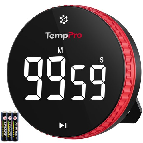 TempPro 99-Hour Digital Kitchen Timer with Strong Magnetic & Stable Stand, Classroom Timers with 3-Volume-Level, Stopwatch with Large LED Display, Digital Timers for Classroom, (Previously ThermoPro)
