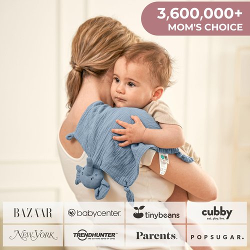 Momcozy Elephant Loveys for Babies with Cotton - Soft Security Blanket for Boy or Girl for Self-Soothing On-The-Go-Portable & Anti-Drop Design - Newborn Gift，Must Have（Blue 14 inch）