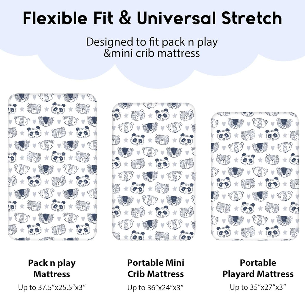 Yoofoss Fitted Pack and Play Sheets - Soft, Breathable Mini Crib Sheets 2-Pack (Panda Design)
