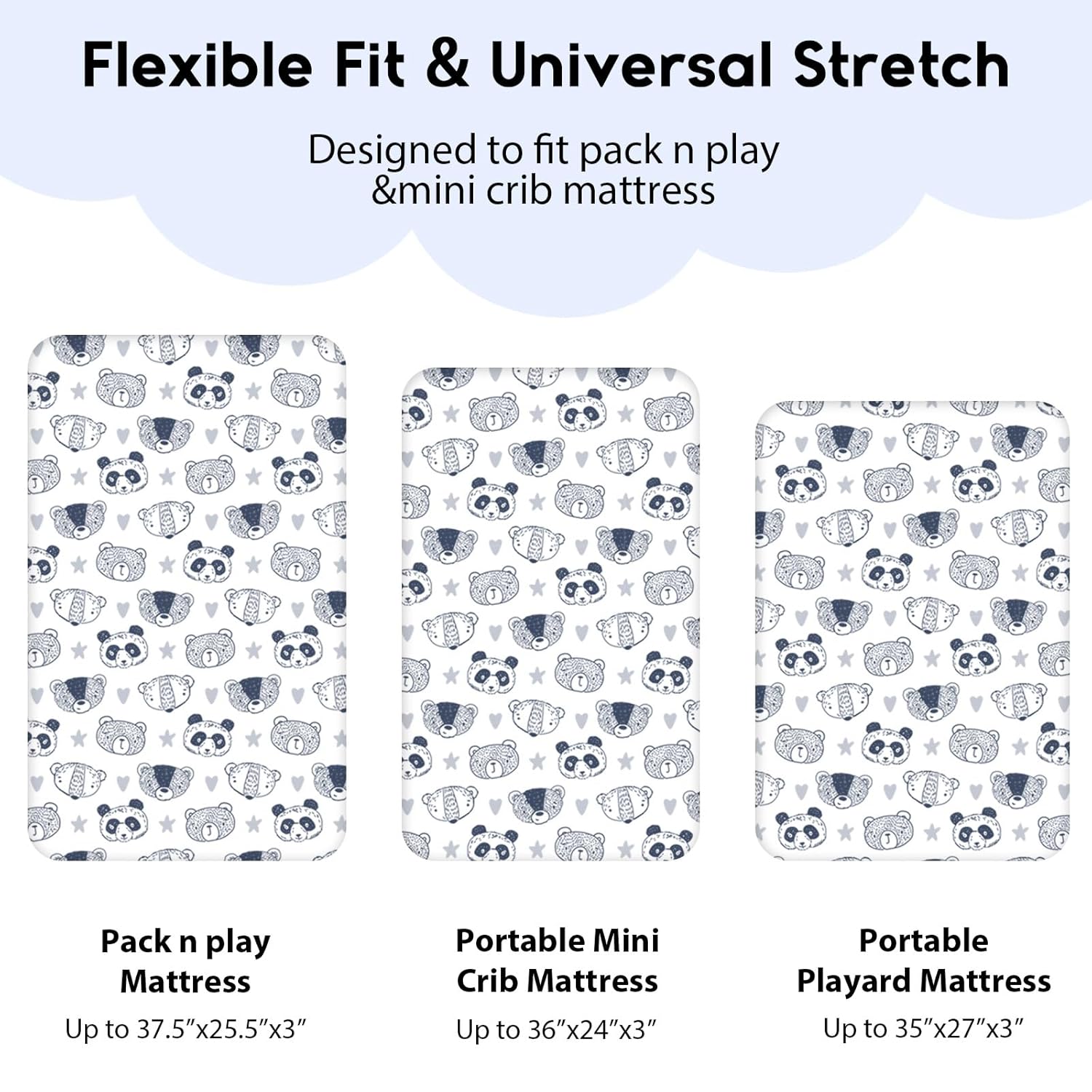 Yoofoss Fitted Pack and Play Sheets - Soft, Breathable Mini Crib Sheets 2-Pack (Panda Design)