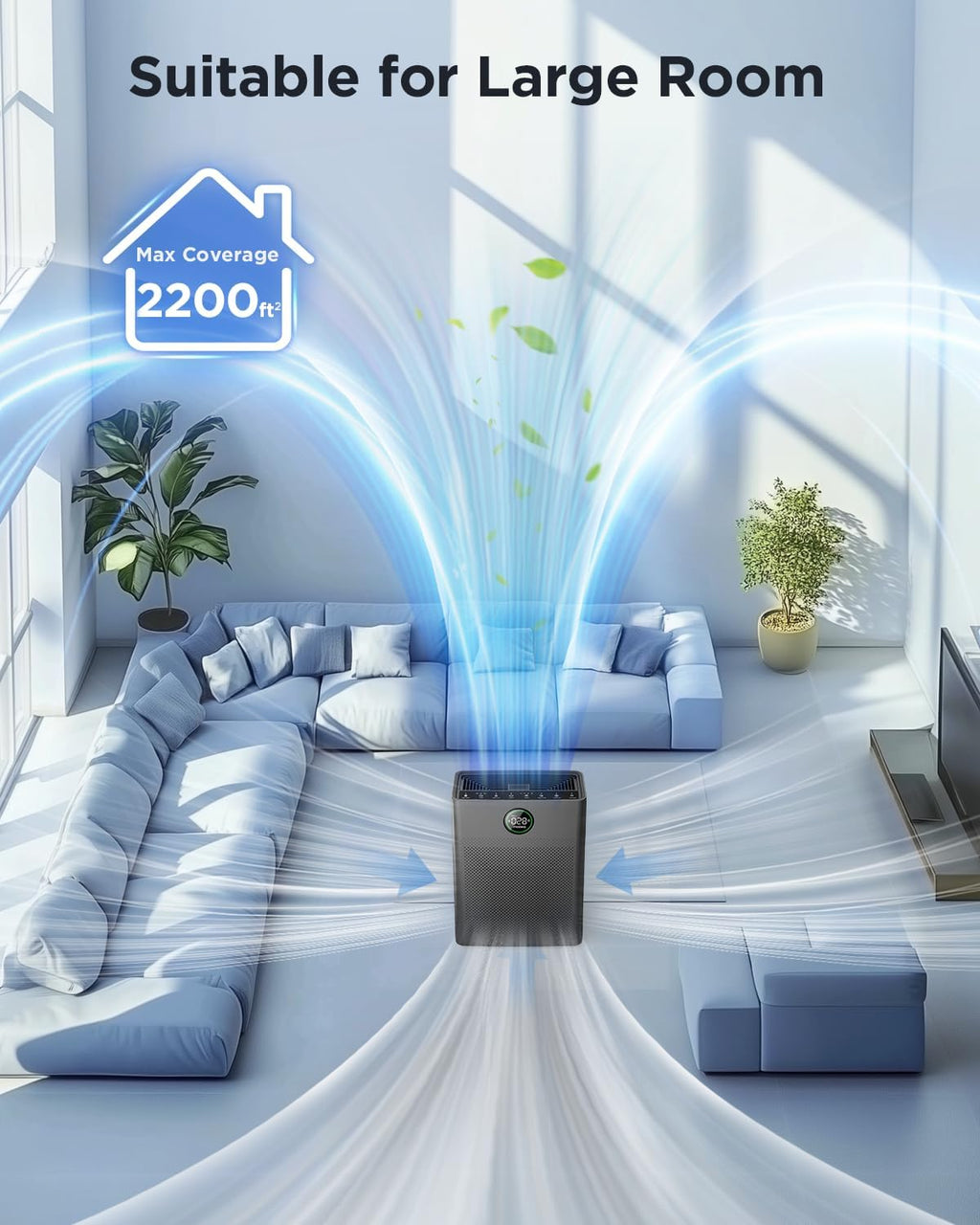MOOKA Air Purifier - Large Room Coverage Up to 2200 Sq. Ft. | Washable Filter & Air Quality Sensor