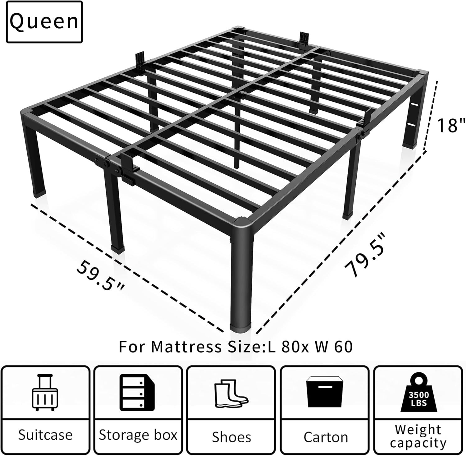 ROIL 18 Inch Queen Bed Frame - Heavy Duty Metal with Rounded Corners & Headboard | Easy Assembly, No Box Spring Needed