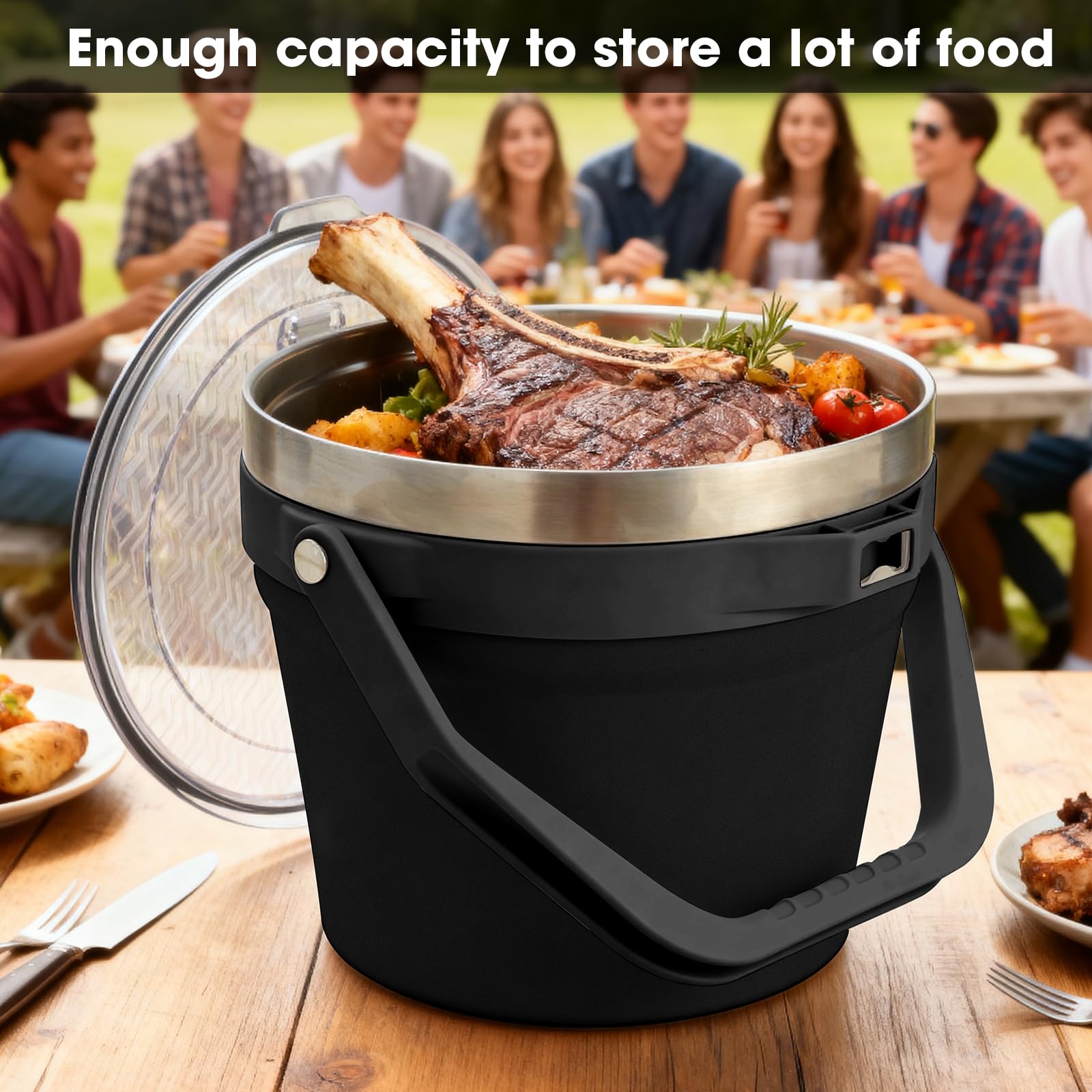 COKTIK 7L Vacuum Insulated Ice Bucket with Lid and Scoop& Tongs，Large capacity Stainless Steel Beverage Bucket for Cocktail, Champagne, Wine, Beer，Large Parties（Carbon Black Suit）