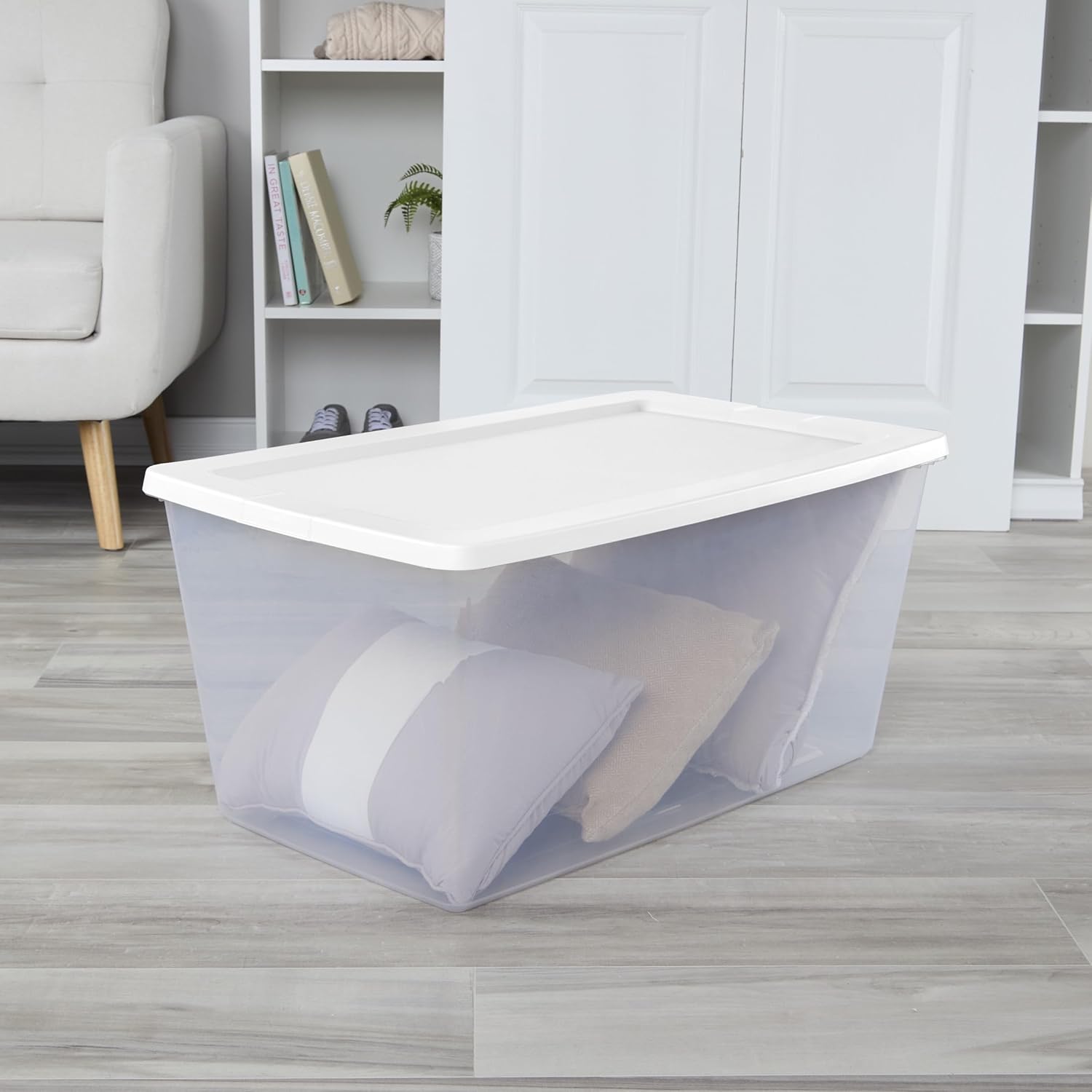 Skiennix 90QT Transparent Plastic Storage Boxes - 2-Pack with Snap-On Lids | Large 29" L x 18" W x 13" H for Home & Office