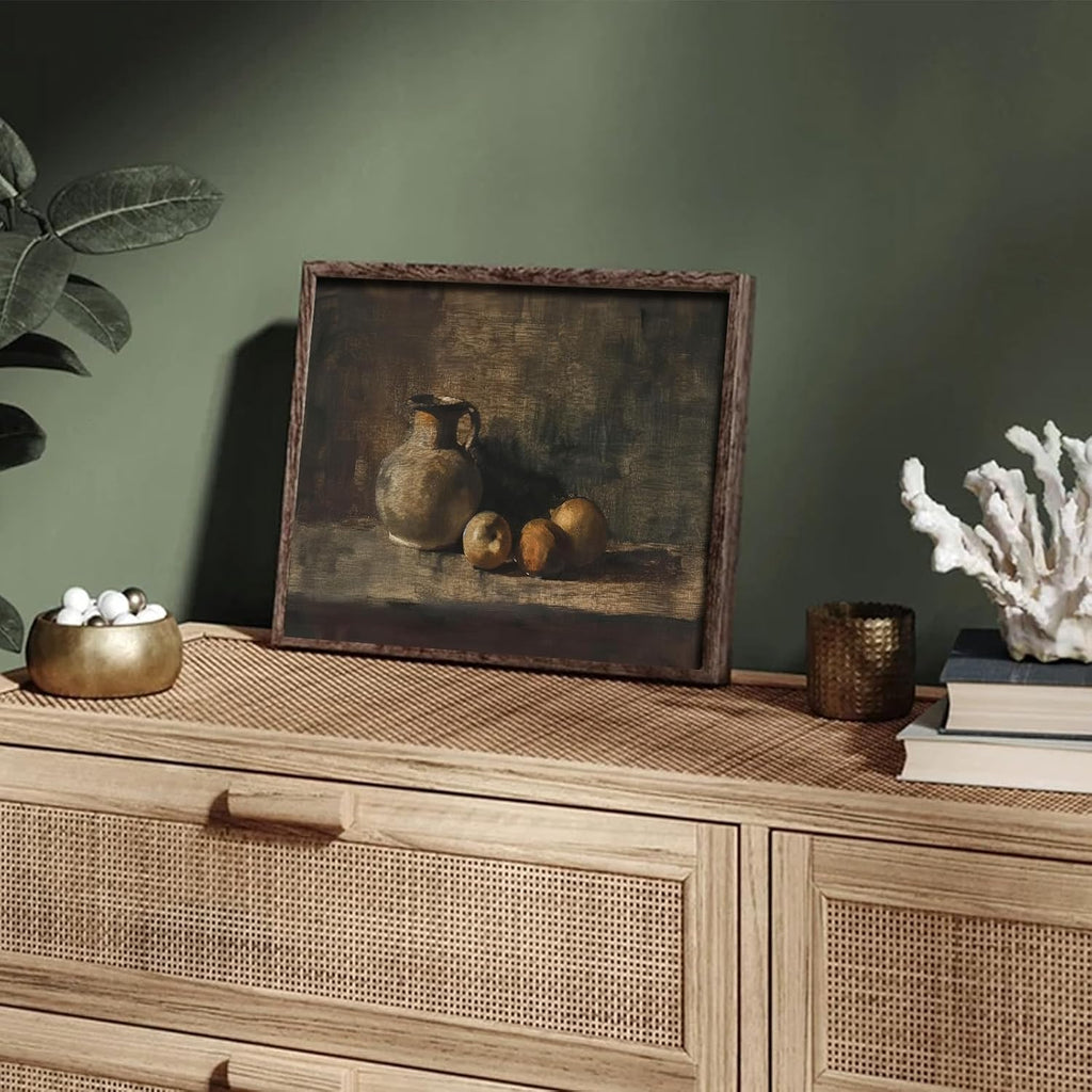 XOCUUI Rustic Vintage Still Life Picture - Moody Peach Fruit Oil Painting Art for Living Room | 8 x 10 No Frame