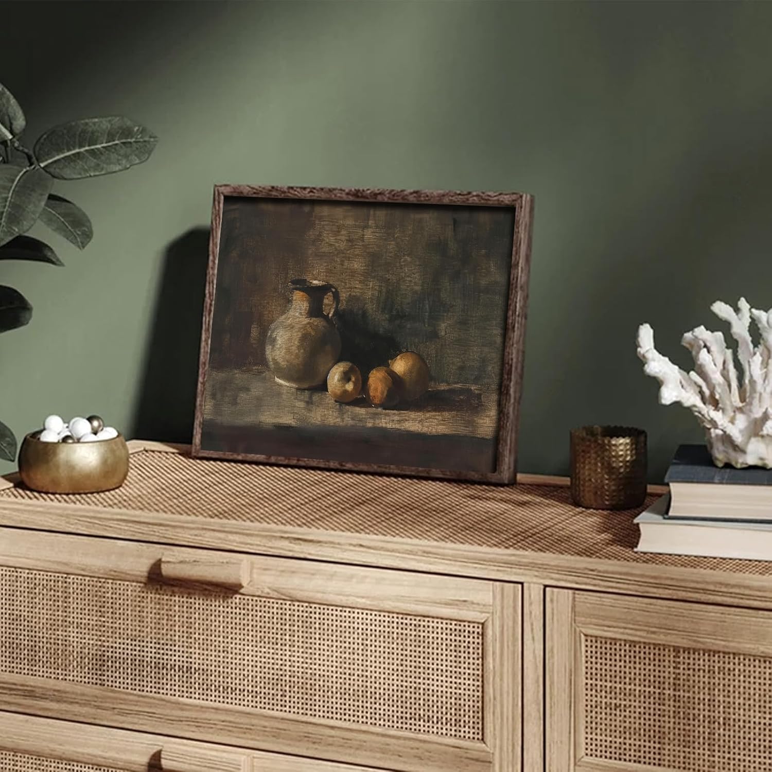 XOCUUI Rustic Vintage Still Life Picture - Moody Peach Fruit Oil Painting Art for Living Room | 8 x 10 No Frame