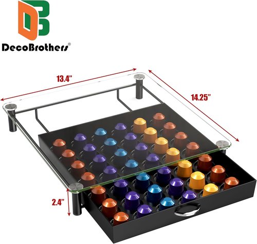DecoBrothers Coffee Pod Drawer - Tempered Glass for Nespresso Original Line | Holds 42 Capsules