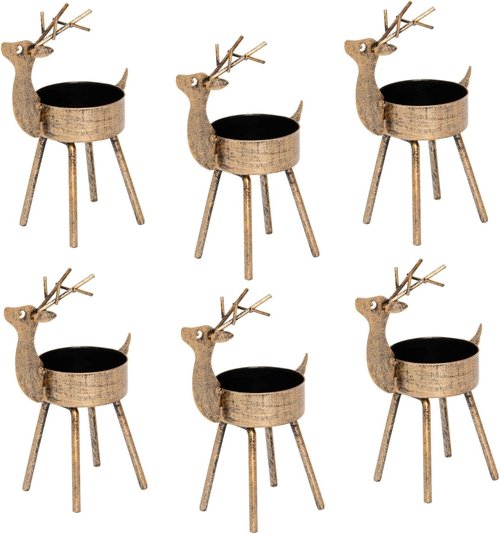 Juegoal Reindeer Tealight Candle Holders - Set of 6 Rustic Bronze Iron Metal Christmas Decorations | Durable Holiday Centerpiece