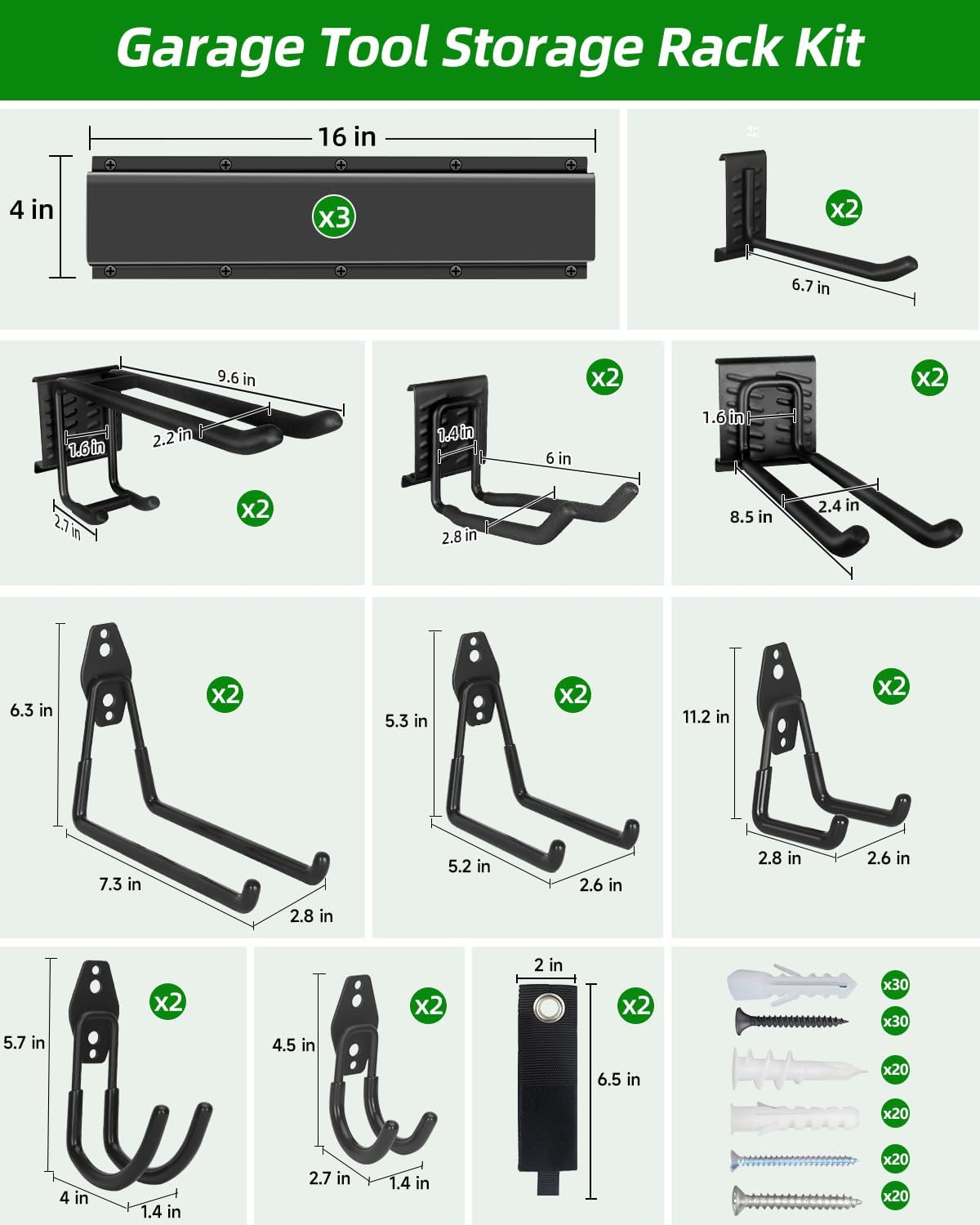 PIYILO Garden Tool Organizer - 48-Inch Heavy-Duty Rack with 18 Garage Hooks for Efficient Tool Storage