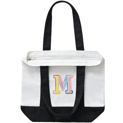 TAOZIM 1Pack Mini Canvas Tote Bag with Pockets, 12oz Cotton Small Tote Bag with Zipper Reusable Grocery Shopping Bags Small Canvas Tote Bags for DIY, Advertising, Decorating Craft (Black/White)