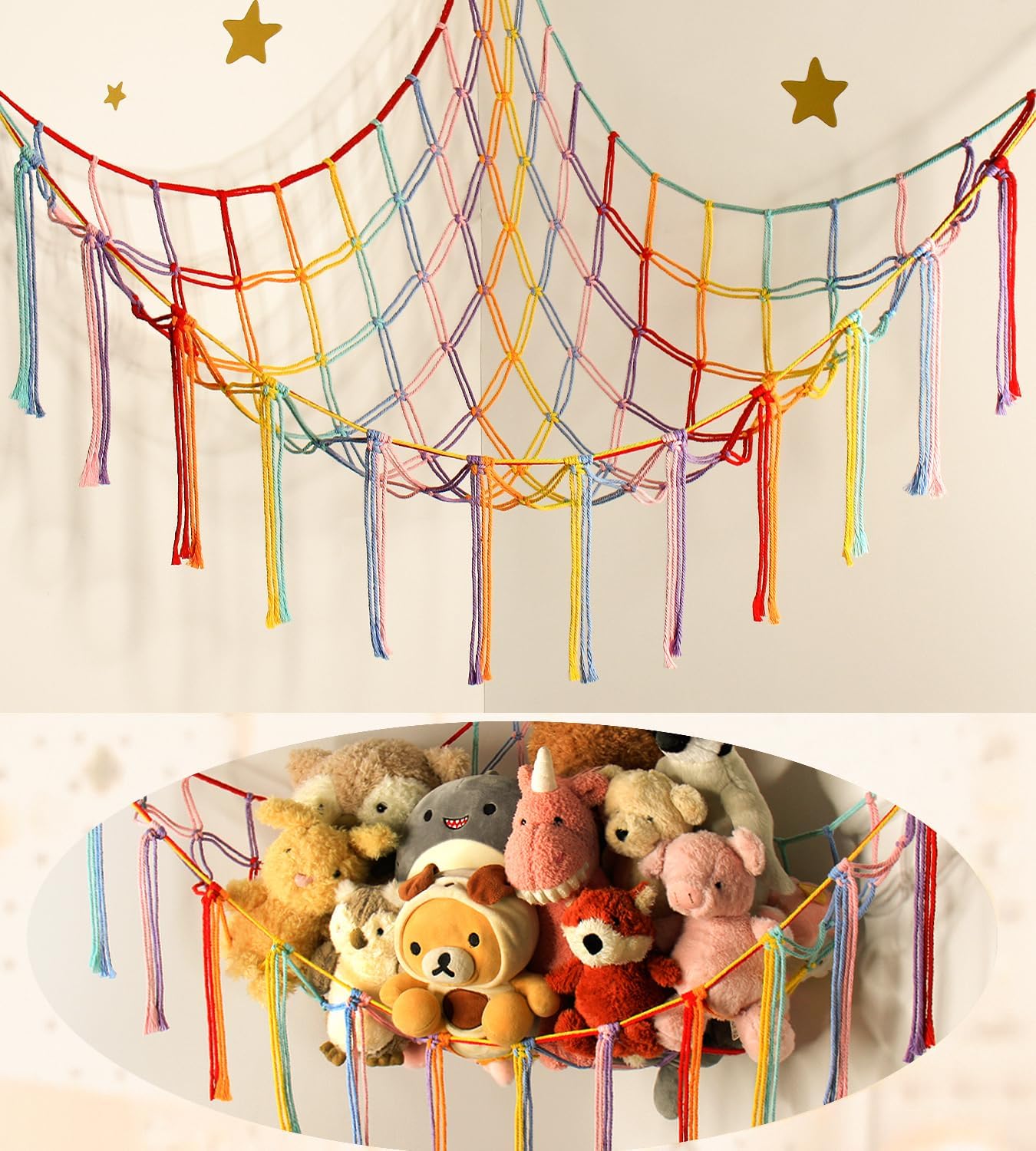 Skiennix Stuffed Animal Hammock - Cute Rainbow Unicorn Storage Net for Kids' Rooms & Nurseries