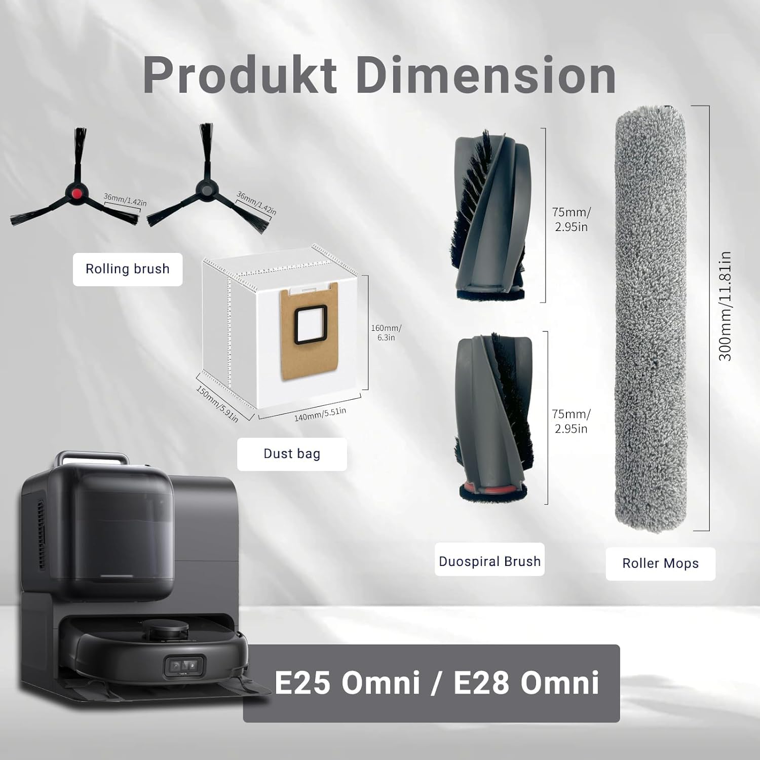 JoyBros Omni S1 Pro Replacement Parts Accessories for Eufy Omni S1/S1 Pro Robot Vacuum: Main Brush X1, Side Brush X6, Washable Filter X4, Dust Bag X4, Rolling Mop X3 17-Pack