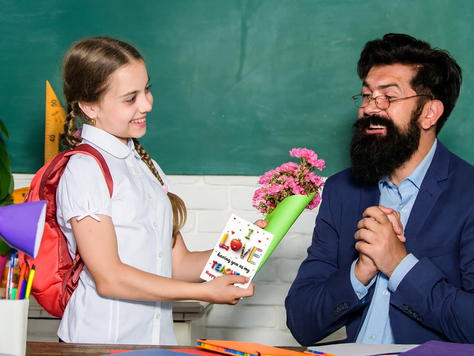 WALENGIF Teacher Valentine Day Card - Happy Valentine's Day Gifts for Teachers Cute Valentines Day Teacher Greeting Cards with Envelope Valentines Day Teacher Gift from Students Kids