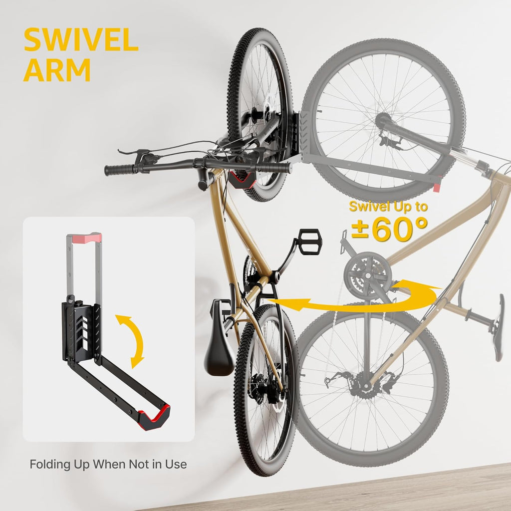 monTEK Swivel Bike Wall Mount - Easy Load & Unload Bike Hanger for Garage | Holds Up to 77 lbs, 4 Pack