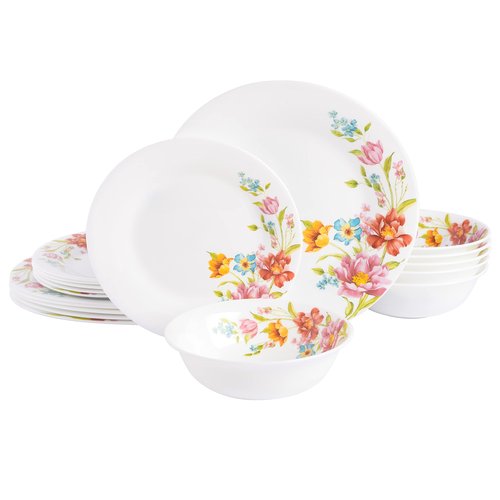 Gibson Home Ultra Break and Chip Resistant 18-Piece Round Dinnerware Set, Service for 6 – Red Floral Plates and Bowls, Microwave & Dishwasher Safe