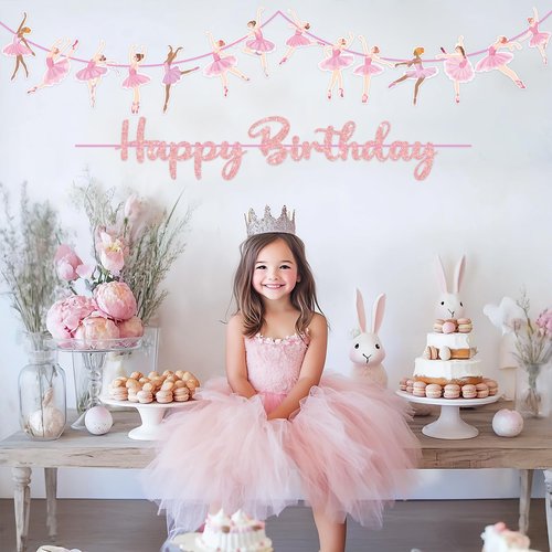 3pcs Pink Ballerina Birthday Party Banners, Ballet Girls Happy Birthday Decorations Ballet Themed Hanging Banner Decor for Girls Tutu Dance Party Supplies