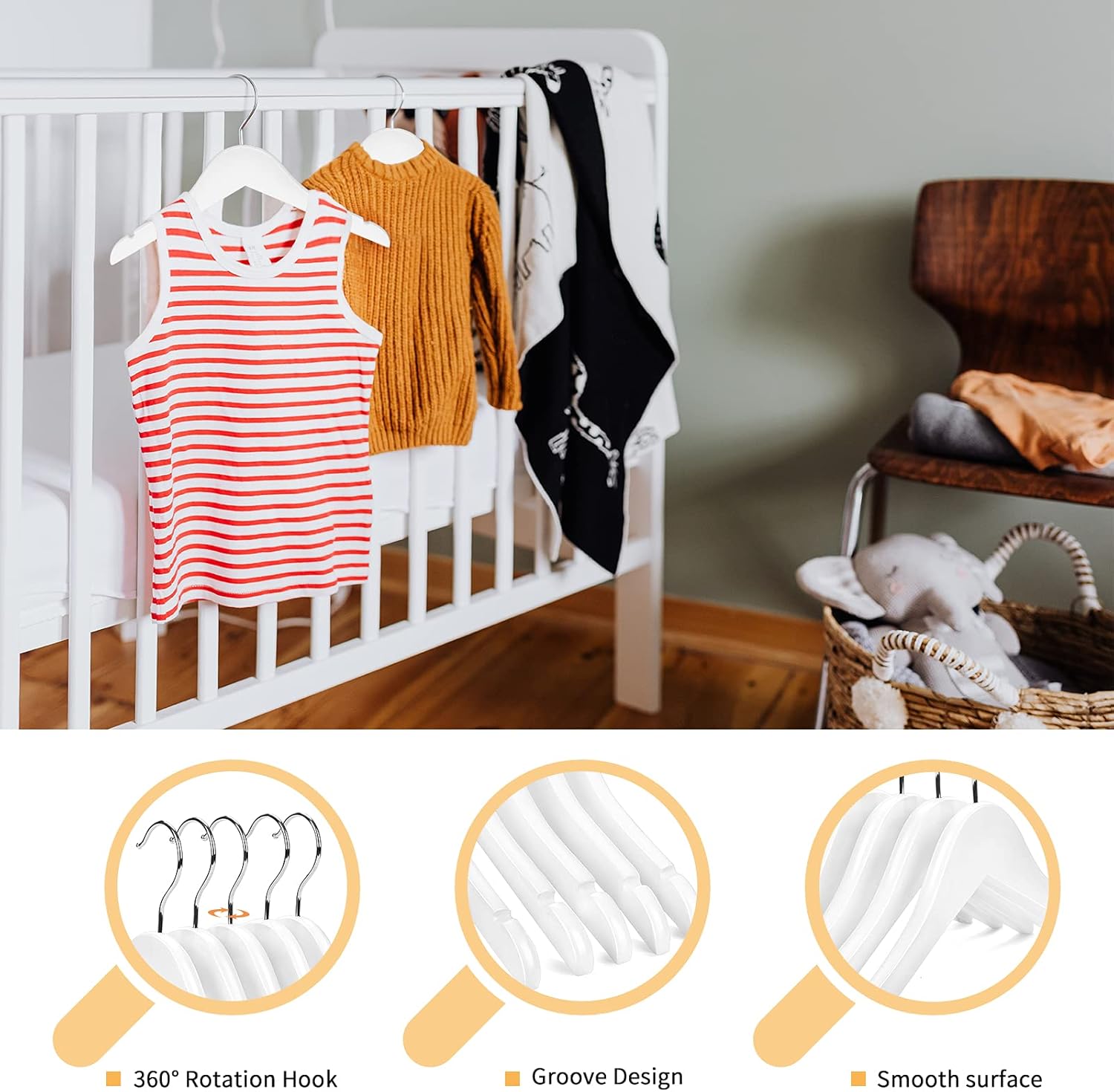Nature Smile Wooden Shirt Coat Hangers for Kids - Anti-Rust Chrome Hooks | Pack of 10 (White)