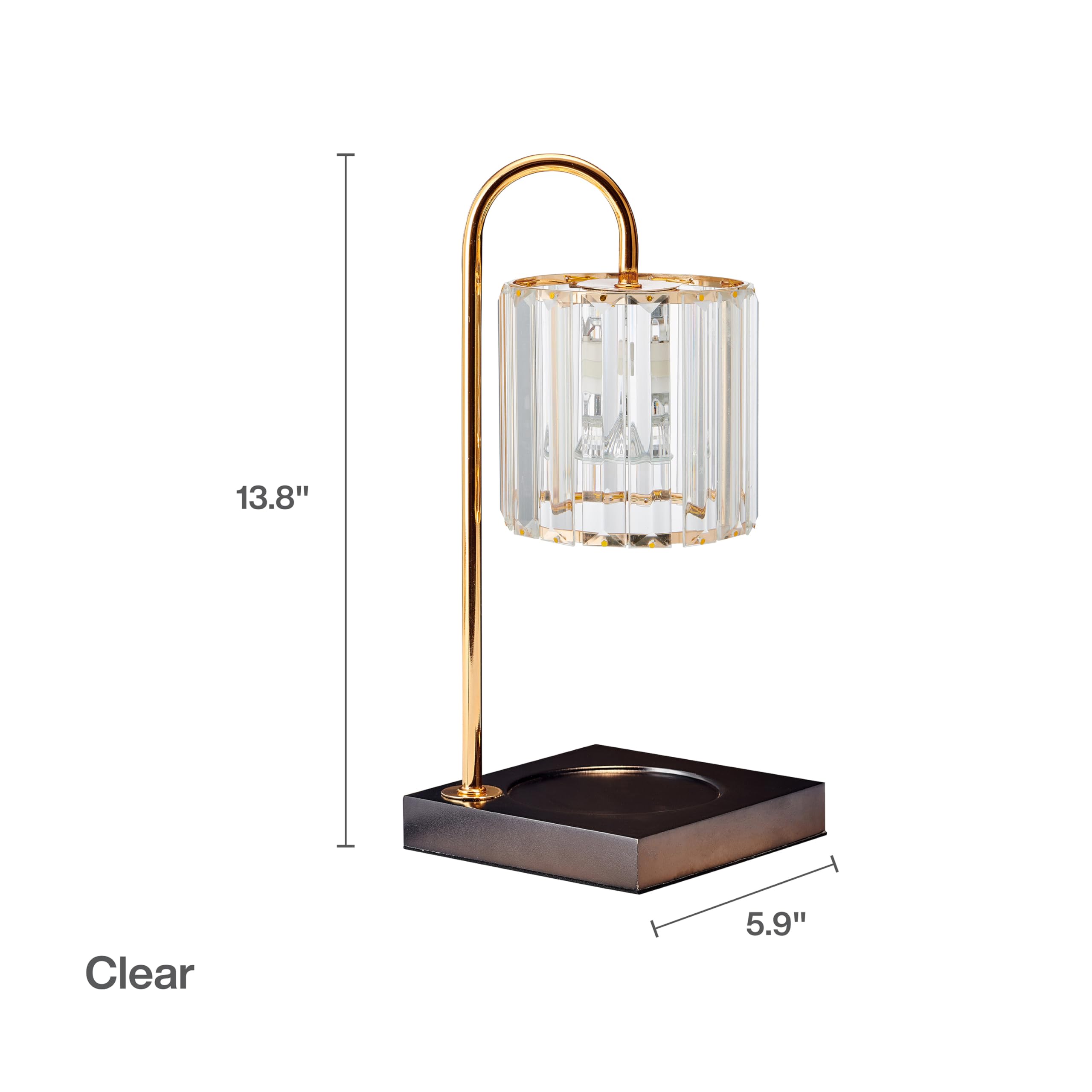 Mikasa 13.8 Inch Clear Glass Shade Electric Candle Warmer with Wood Base - Flameless Candle Melter for Home Decor, Safe Fragrance Diffuser Lamp, Fits Jar Candles Up to 4 Inches, 50W Halogen Bulb