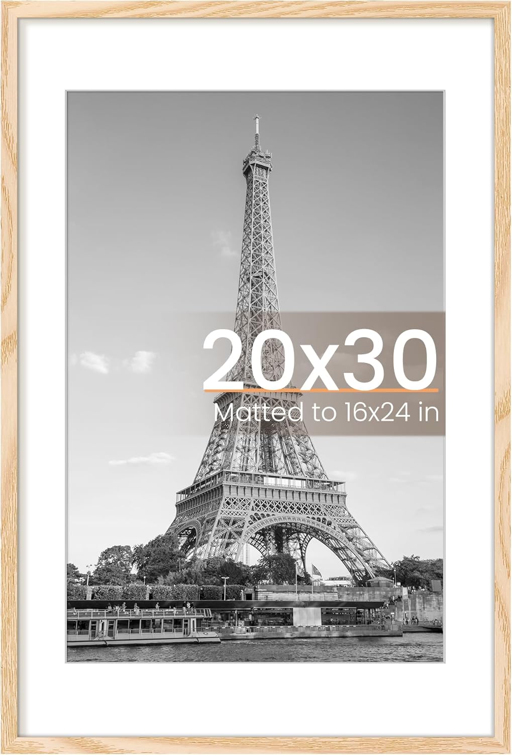 Upsimples 20x30 Poster Frame - Versatile Display for 16x24 Pictures with Mat or 20x30 Without Mat | Natural Finish