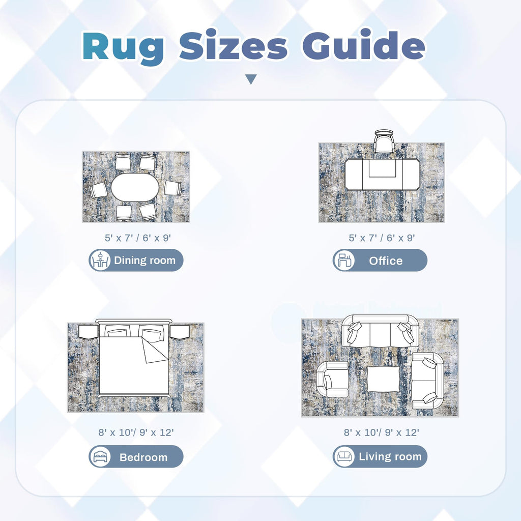 pmtsns Area Rugs 8x10 for Living Room: Washable Rug Modern Abstract Neutral Soft Non-Slip Low-Pile Indoor Large Carpet for Bedroom Dining Room Home Office Children's Room(Blue Grey Brown, 8'x10')
