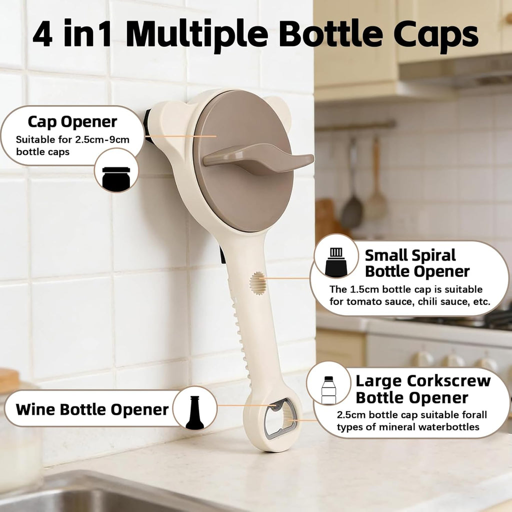 Skiennix Jar Opener - 4-in-1 Multi-Purpose Adjustable Stainless Steel Lid Remover for Seniors & Arthritis | Fits Kitchen Jars, Bottles & Cans