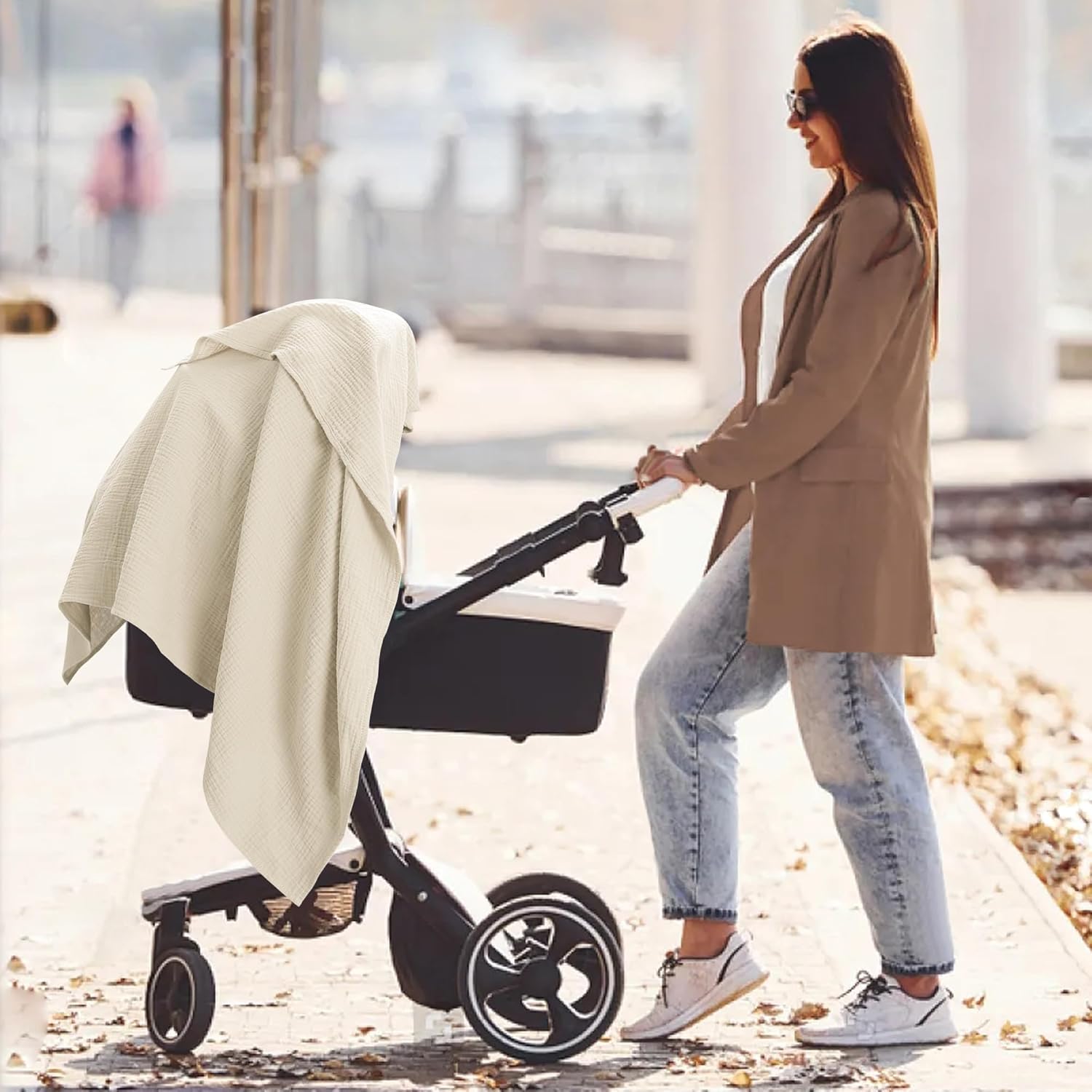 Susurration Muslin Receiving Blanket - 100% Cotton Soft Swaddle for Newborns | Unisex 38x40 Inch (Apricot Gray)