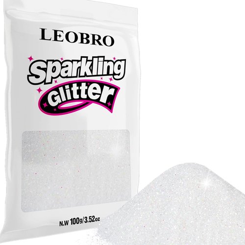 LEOBRO Holographic Fine Glitter - White Glitter for Crafts, Resin, Jewelry & Decorations | 100 g / 3.5 oz