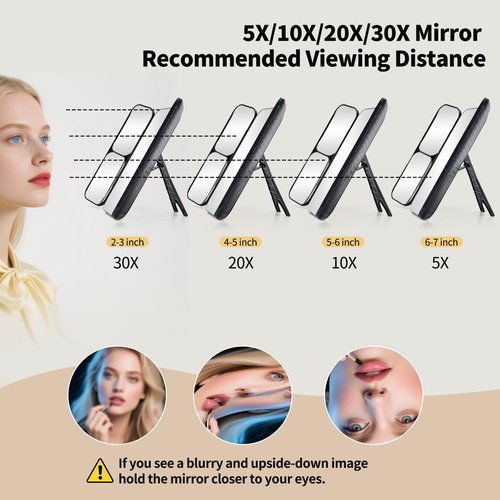 Junyaoxuan Tri-fold Vanity Mirror with Light,Rechargeable Travel Makeup Mirror with 5X/10X/20X/30X Magnifying Mirror,Touch Screen Dimming Light Up Vanity Mirrors for Travel Home,Black