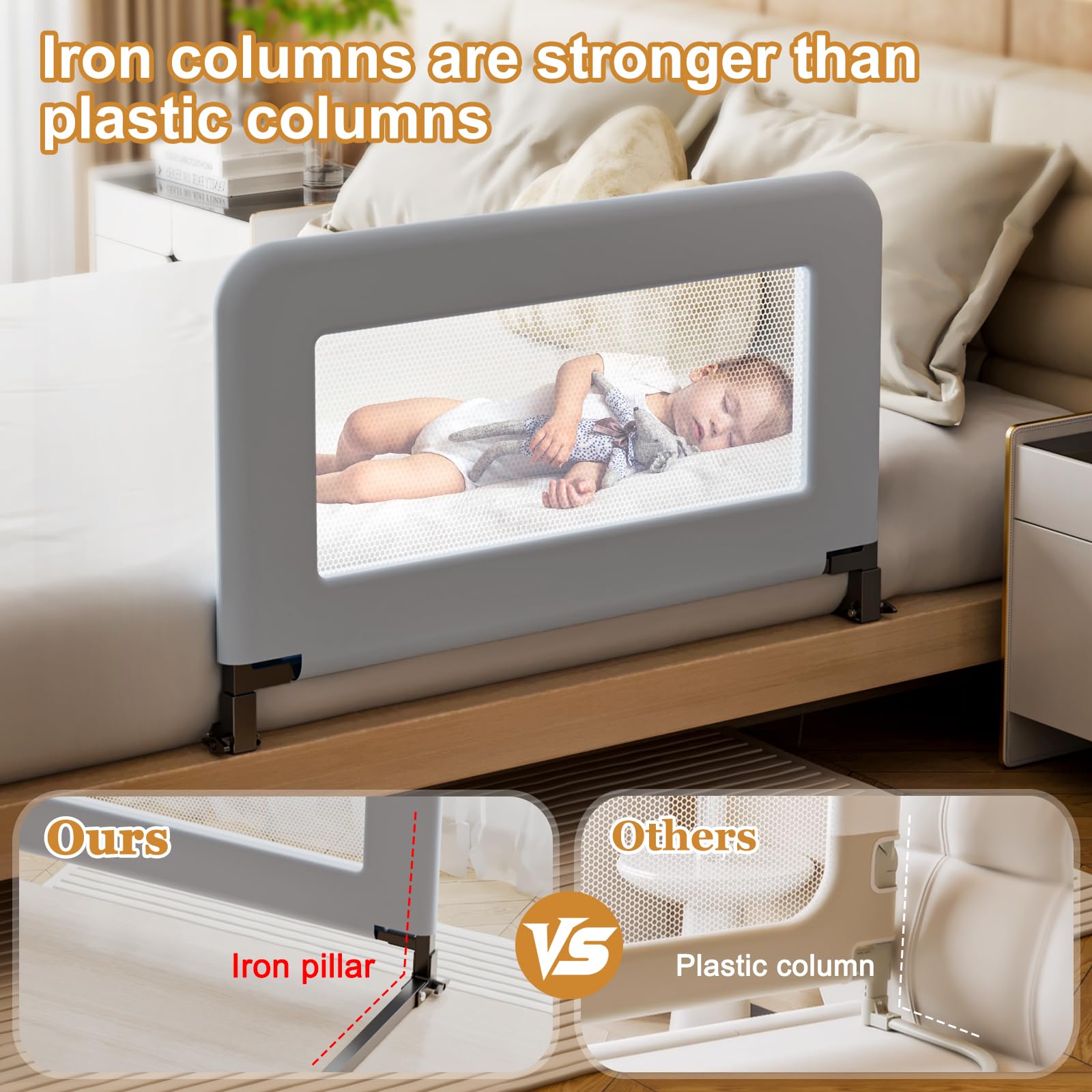 strentiki Toddler Bed Guard Rail for Baby - Sturdy Metal Safety Rail for Twin, Crib, Queen, Bunk, Full Side Beds - Kids Guardrail Protector