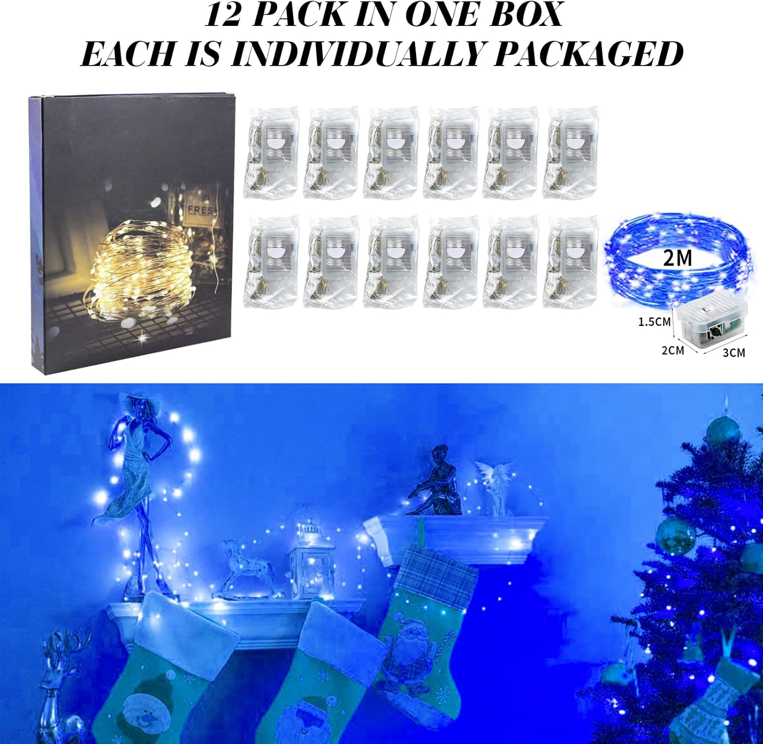 ZGWJ Fairy Lights - 12 Pack Battery Operated 7ft Mini LED String Lights | Silver Wire, 3 Modes for DIY Decor