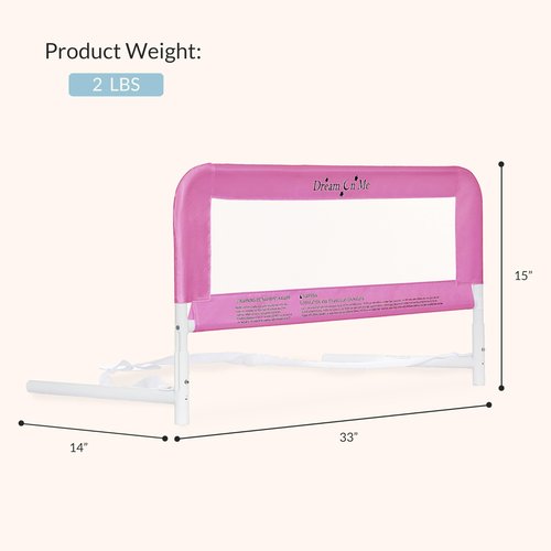 Dream On Me Mesh Security Bed Rail – Toddler Safety Guard with breathable mesh, reinforced anchor system, lightweight, portable, fits adult twin-size beds, Pink