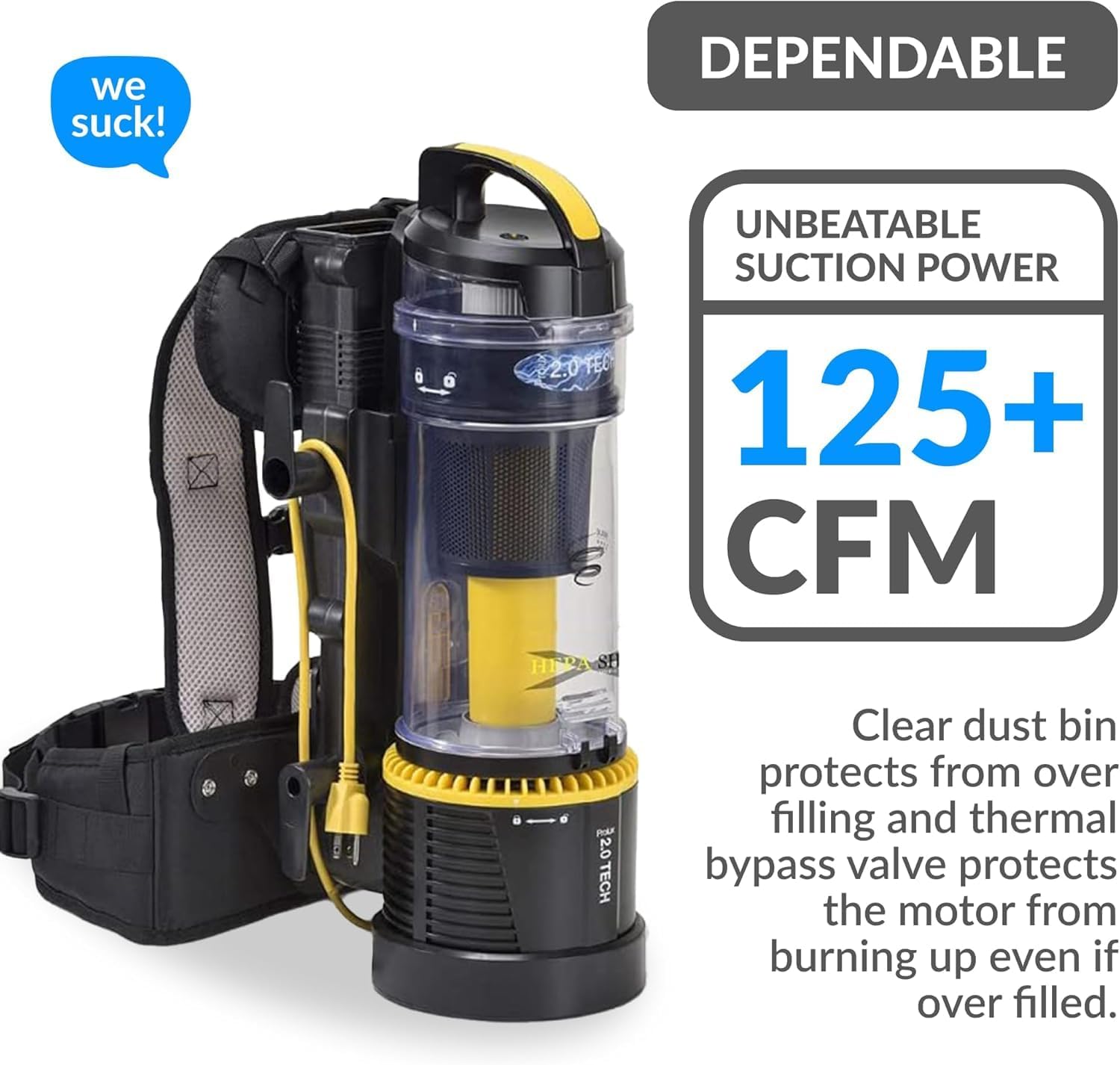 Prolux 2.0 Commercial Bagless Backpack HEPA Vacuum - Powerful Pro Model with Enhanced Suction