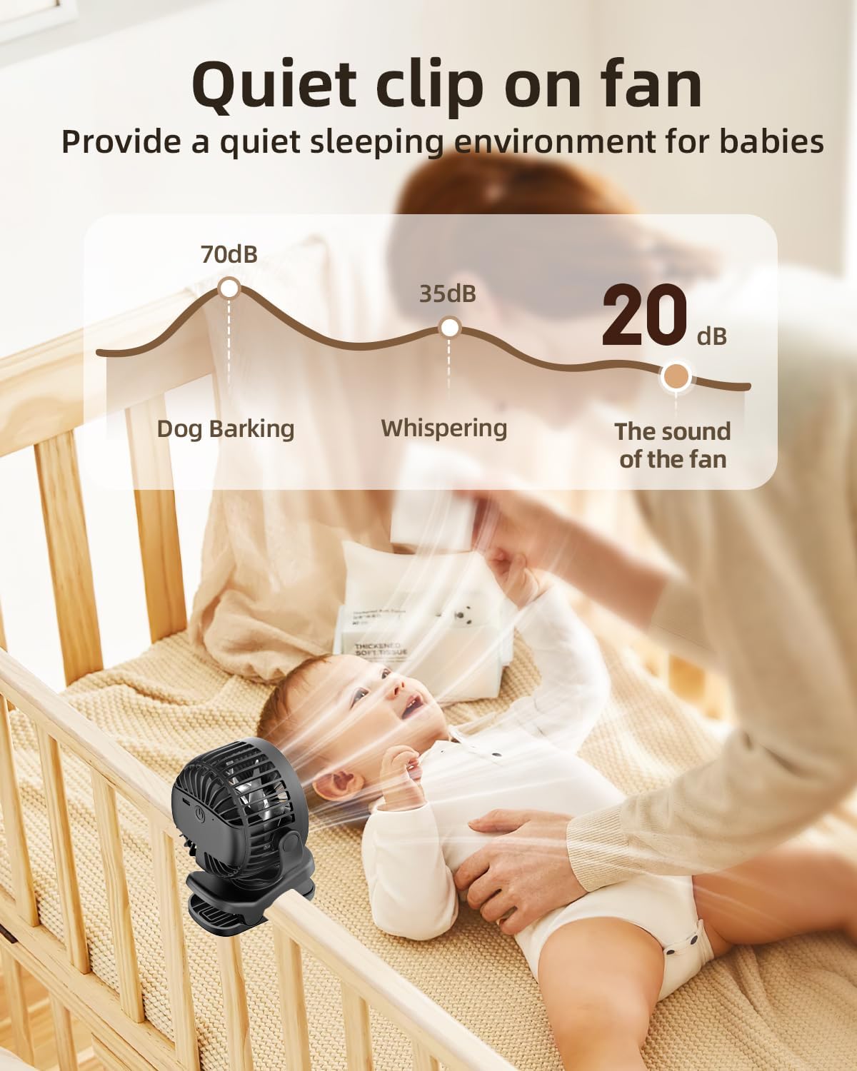 TUNISE Mini Clip-On Fan - Battery Operated, 3-Speed Adjustable, 360° Rotation - Portable Black Desk Fan for Home & Camping