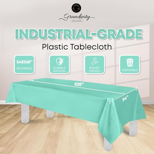 Grandipity Disposable Aqua Plastic Tablecloths - Premium 54in x 108in for 6ft to 8ft Rectangle Tables | 6 Pack