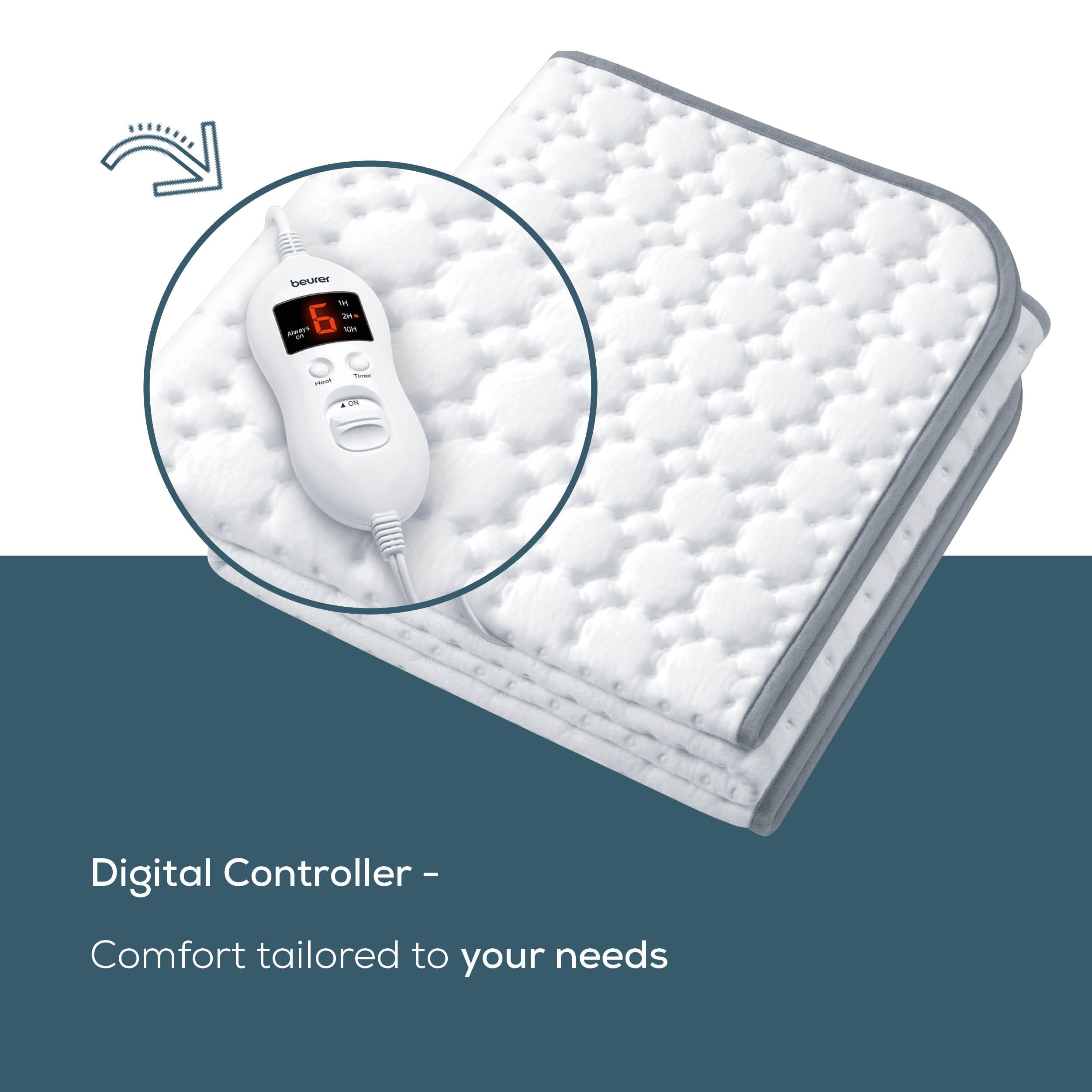 Beurer UWB55 Heated Mattress Pad with 8 Temperature Settings & Ultra-Soft Fleece, 59" x 31.5", Electric Bed Warmer with Overheat Safety Features, Fast Heating, Machine Washable
