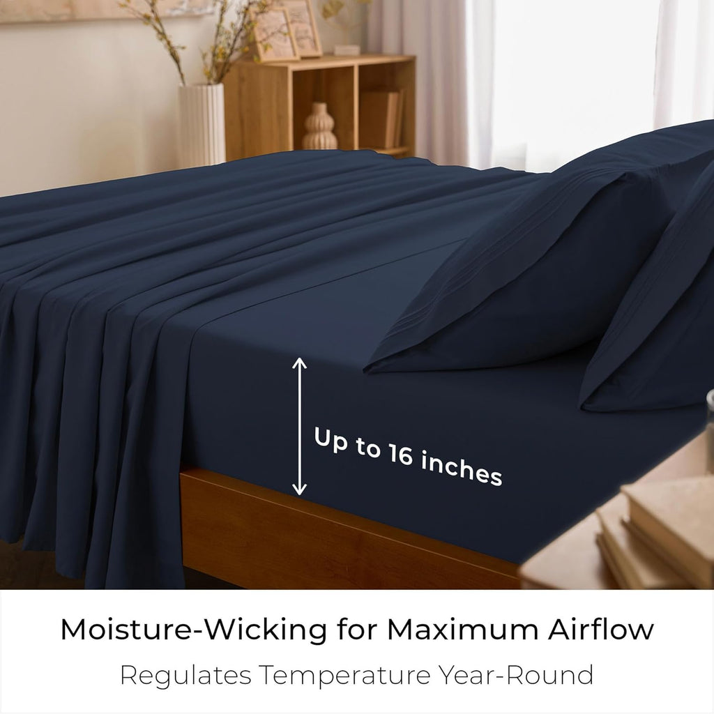 Mellanni Full Sheets Set - Luxury 4 PC Bedding Collection | Extra Soft, Cooling, Stain Resistant - Navy Blue
