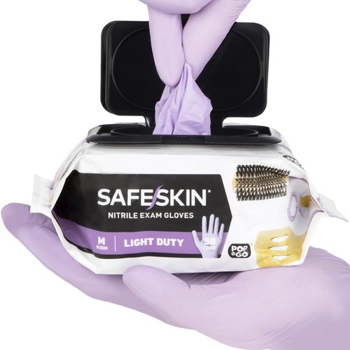 SAFESKIN Nitrile Disposable Gloves, 200 Count, Light Duty, Medium Size, Powder Free - For Food Handling, First Aid, Hair Coloring, Baby and Pet Care - Premium Medical Exam Gloves