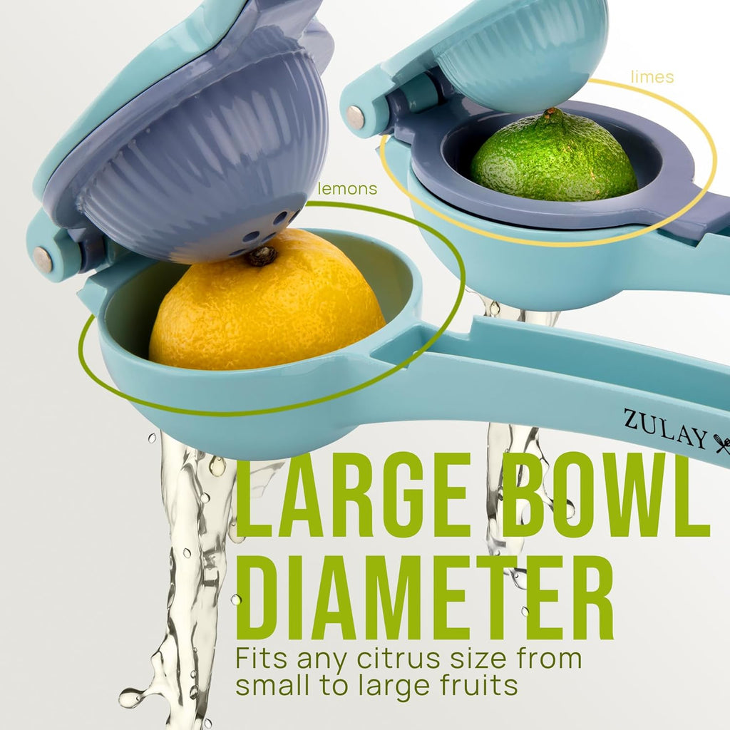 Zulay Kitchen 2-in-1 Lemon Squeezer - Sturdy Hand Juicer for Maximum Juice Extraction - Easy to Clean - Blue/Purple