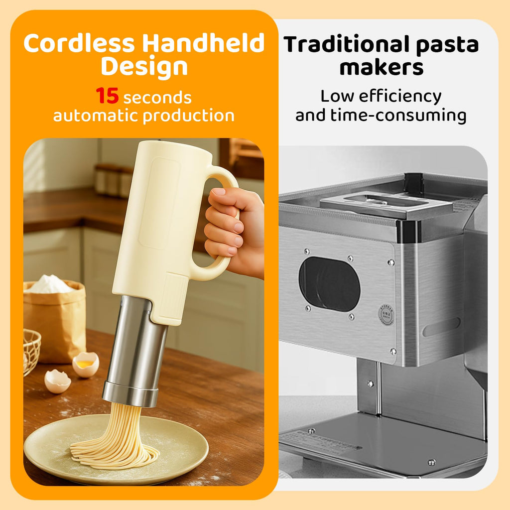 Aroeally 5 In 1 Automatic Electric Pasta Maker - Handheld Pasta Maker Machine for Homemade Pasta, DIY Appam, Idiyappam, Cordless Noodle Maker with Ergonomic Grip for Home, Breakfast Store, Restaurant