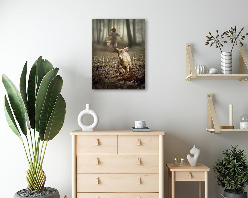 Pinetree Art Christian Wall Decor - Jesus & Lamb Canvas Print | Inspirational Scripture Artwork for Home