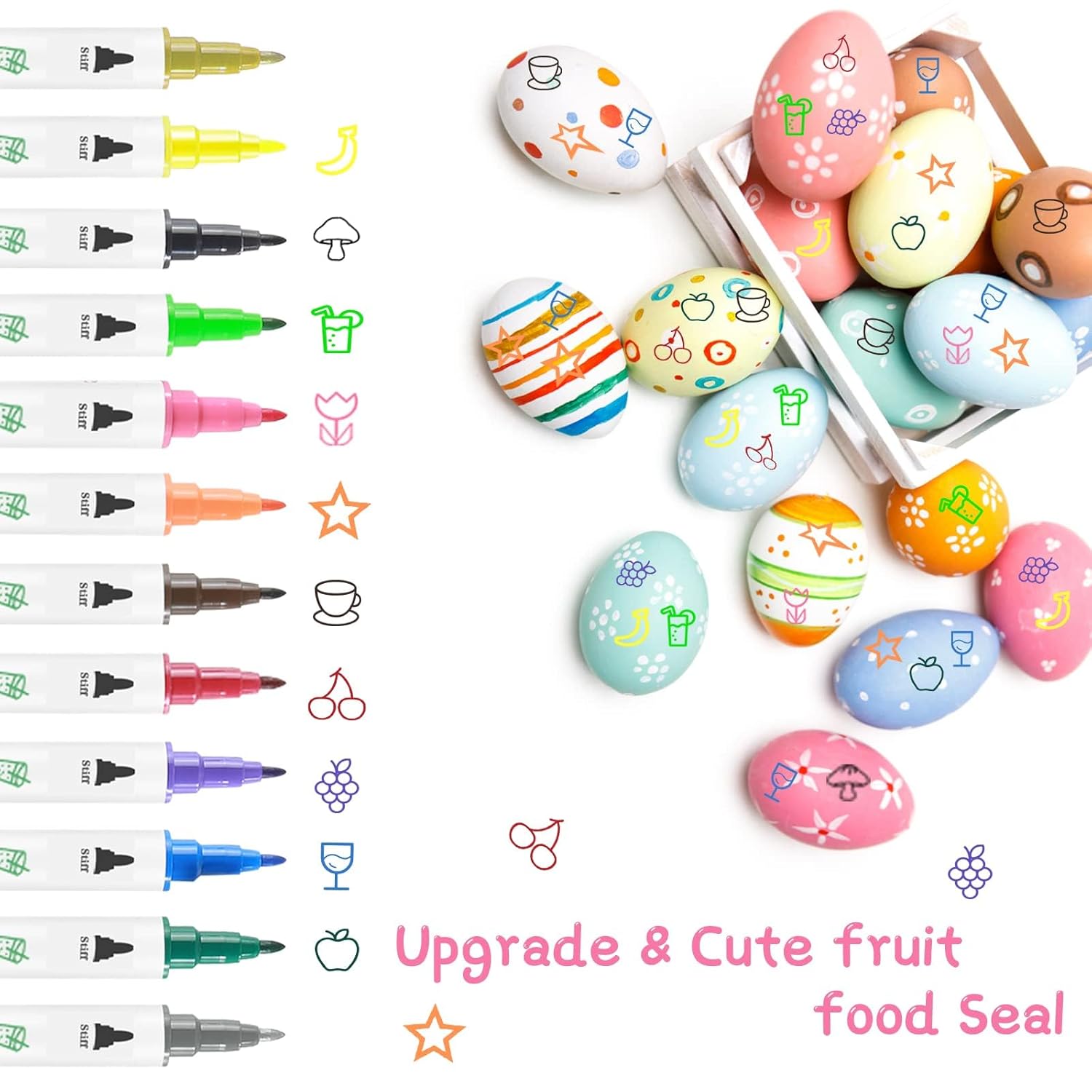 Treedoa Edible Markers - 12Pcs Food Coloring Pens for Cookie Decorating | Double-Sided Fine & Thick Tips
