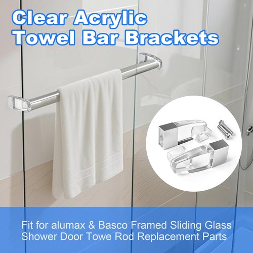 2 Pack Clear Acrylic Towel Bar Brackets with Bright Chrome Sleeve Replacement for Basco & alumax Shower Door Parts,Sliver (Towel Bar NOT Included)