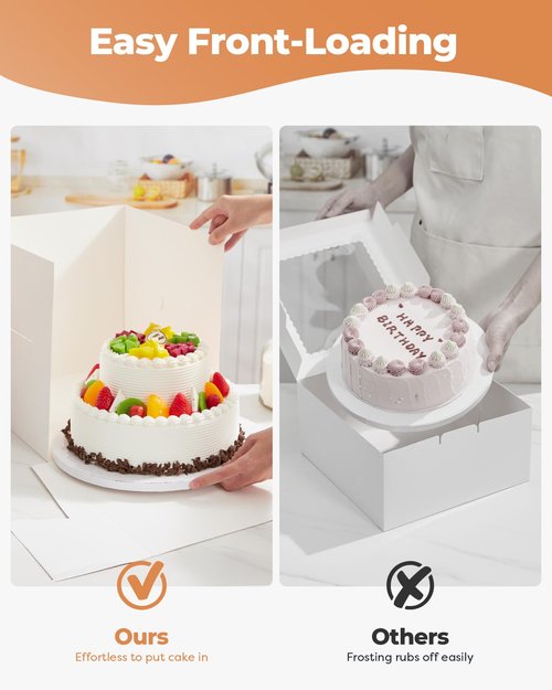 Kootek Cake Box with Board Drum, 12x12x12 Inches Tall Bakery Box with Window, Disposable Cake Container with Lid for Multi-Layer Cake, Cake Decorating, Wedding, Birthday, Party