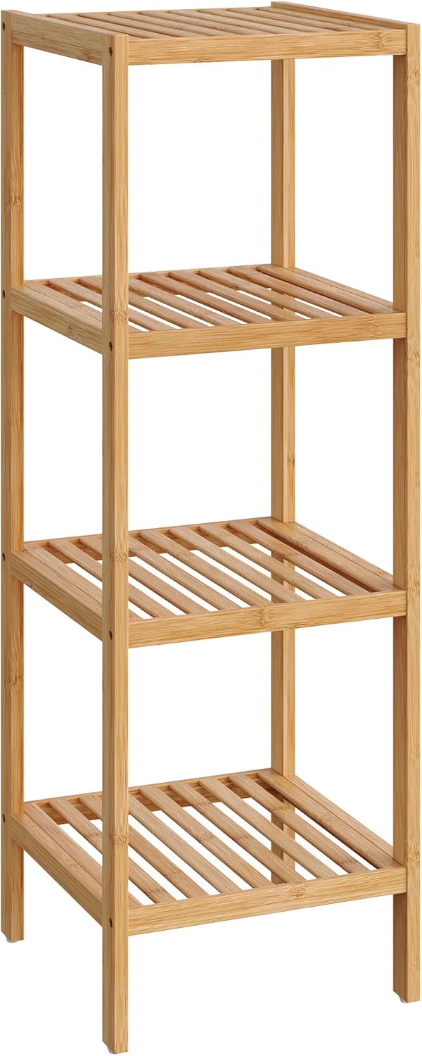 SONGMICS 4-Tier Bamboo Shelf - Versatile Narrow Bathroom & Corner Rack for Kitchen, Living Room, Bedroom