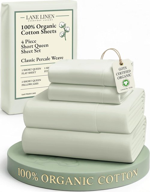 LANE LINEN 100% Organic Cotton Queen Sheet Set - Soft & Breathable Percale Weave, Deep Pocket - Mineral Color