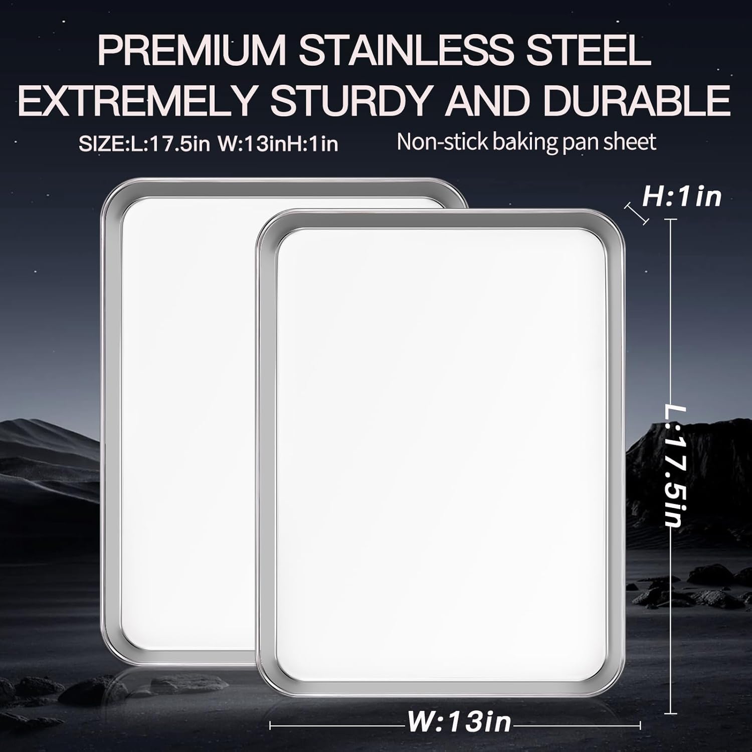 Skiennix Baking Sheet Set - 18 Inch Commercial Grade Stainless Steel Pans | Healthy, Non-Toxic & Easy Clean