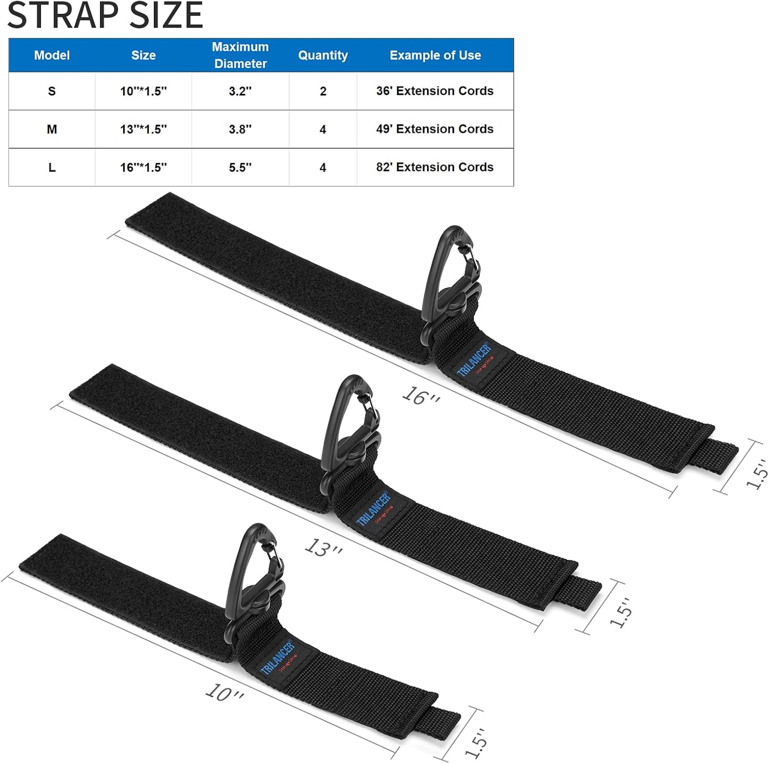 Trilancer Heavy Duty Storage Straps - 10-Pack Hook-and-Loop Cord Organizer for Cables & Wires