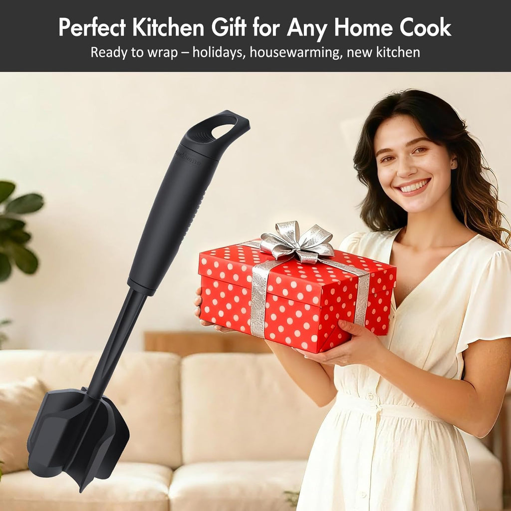 Ourokhome Meat Chopper - Heat Resistant Nylon Ground Beef Smasher with 5 Curved Blades | Black Kitchen Gadget